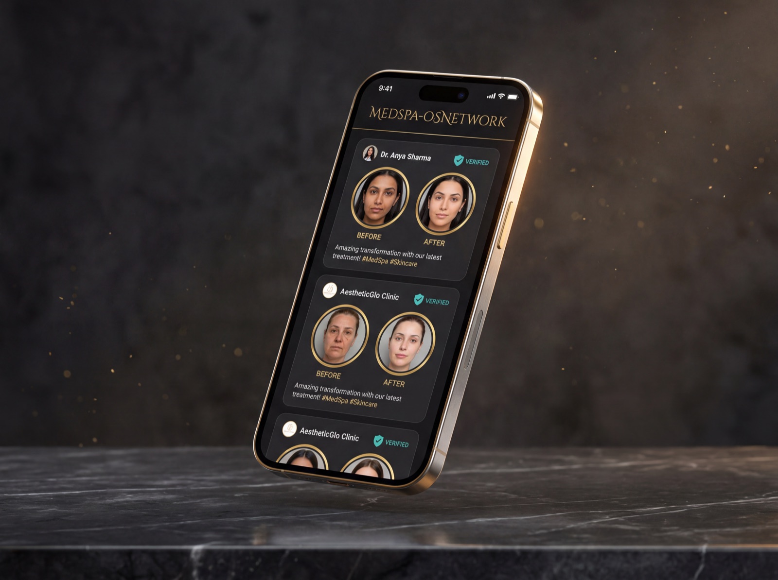 MedSpa-OSNetwork app on a premium smartphone